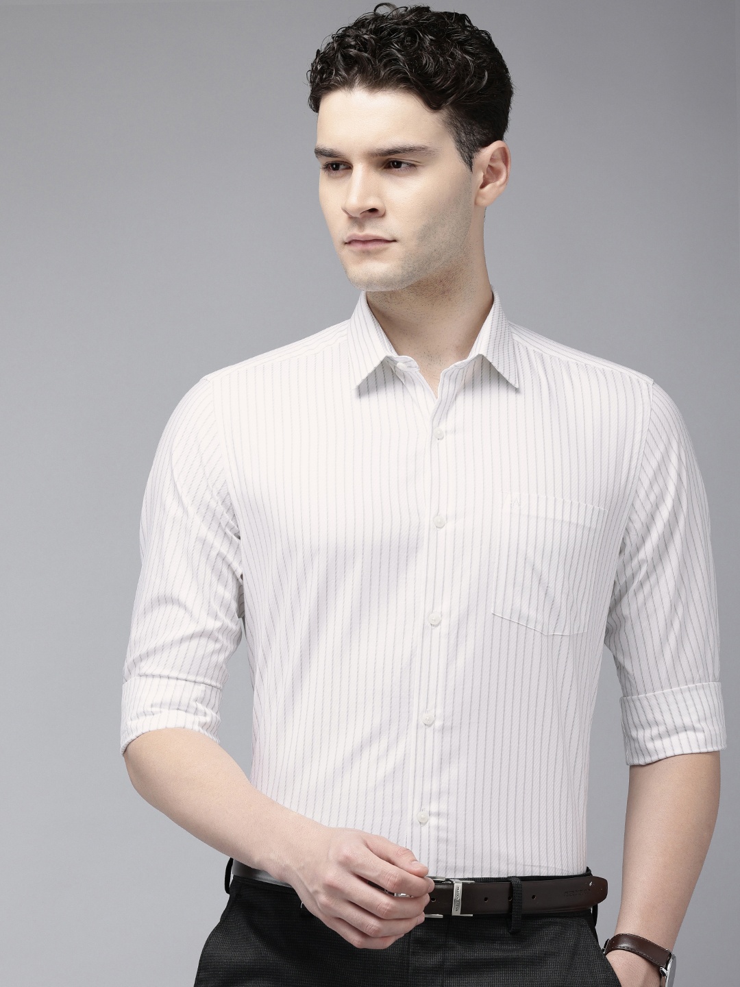

Arrow Manhattan Slim Fit Opaque Striped Pure Cotton Formal Shirt, White
