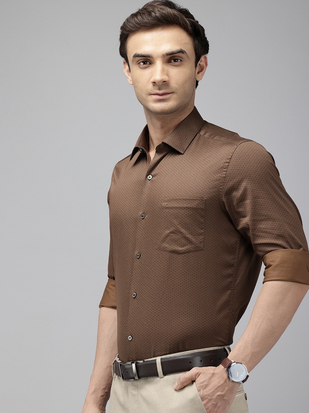 

Arrow Pure Cotton Manhattan Slim Fit Opaque Printed Formal Shirt, Brown