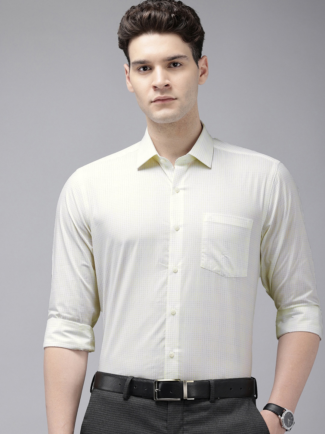 

Arrow Manhattan Slim Fit Checked Pure Cotton Formal Shirt, White