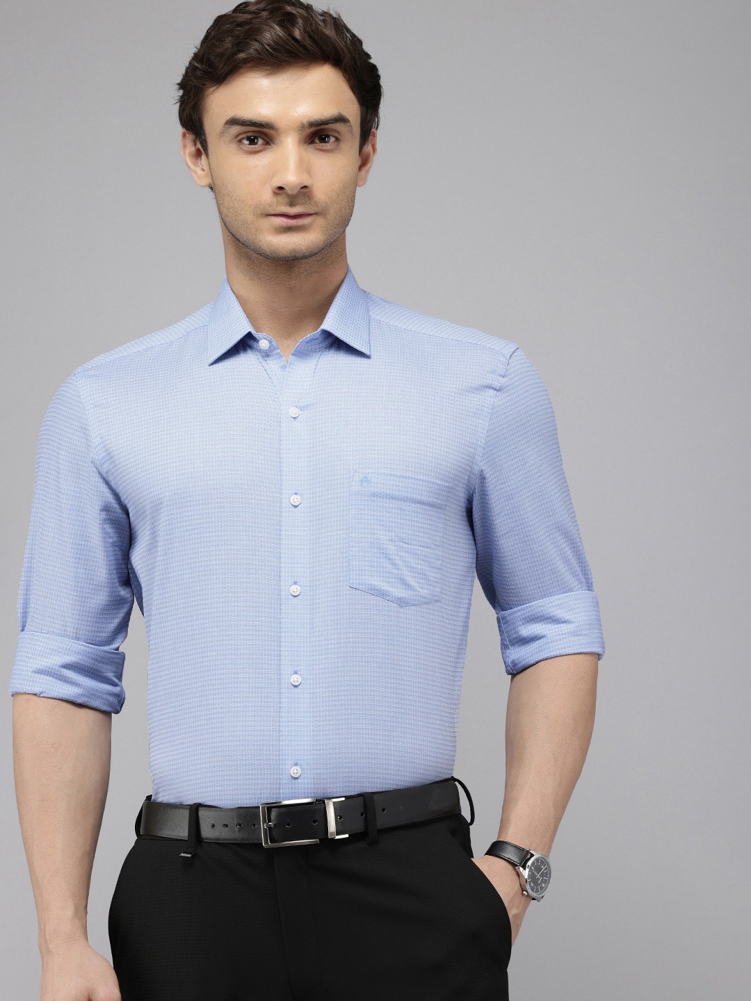 

Arrow Pure Cotton Textured Manhattan Slim Fit Opaque Formal Shirt, Blue