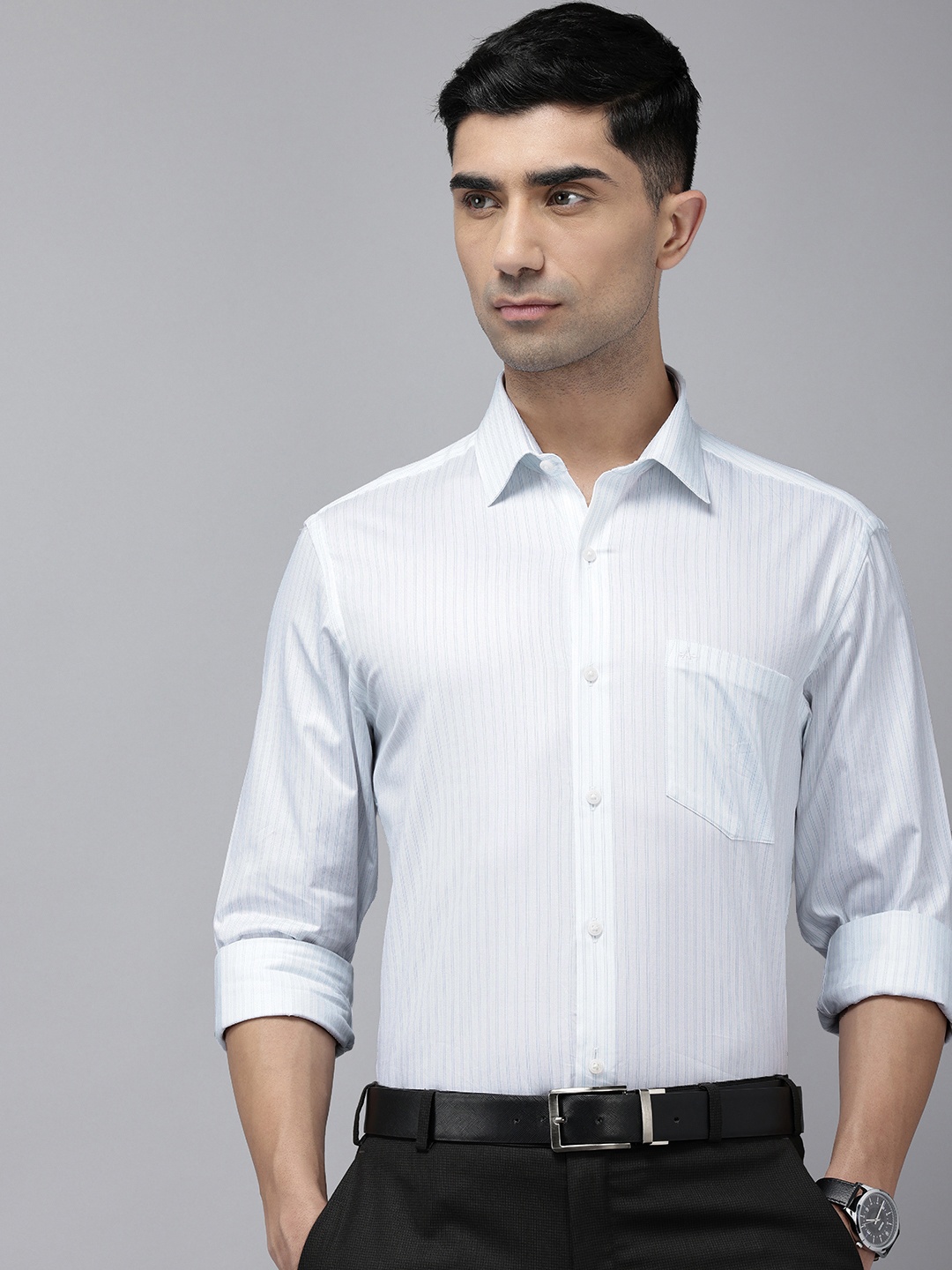 

Arrow Manhattan Slim Fit Opaque Striped Pure Cotton Formal Shirt, White