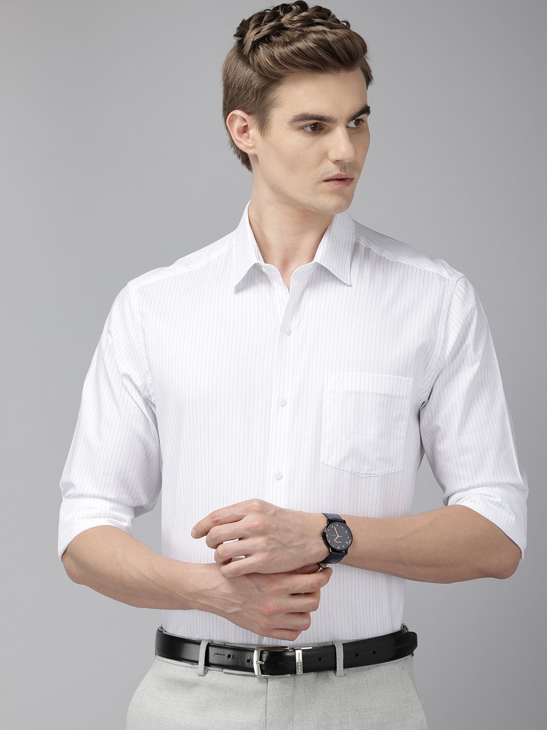 

Arrow Manhattan Slim Fit Vertical Stripes Pure Cotton Formal Shirt, White
