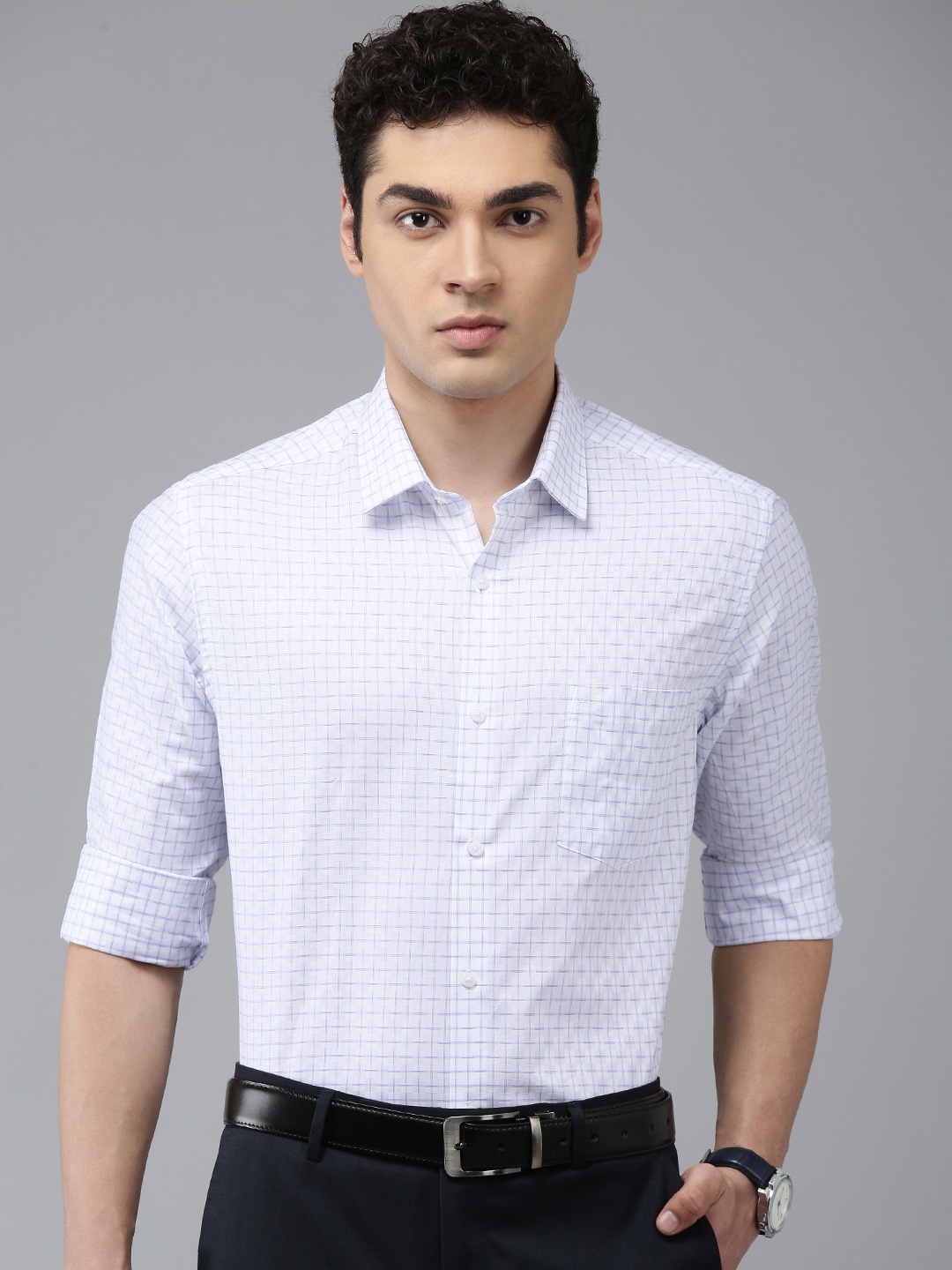 

Arrow Manhattan Slim Fit Checked Pure Cotton Formal Shirt, White