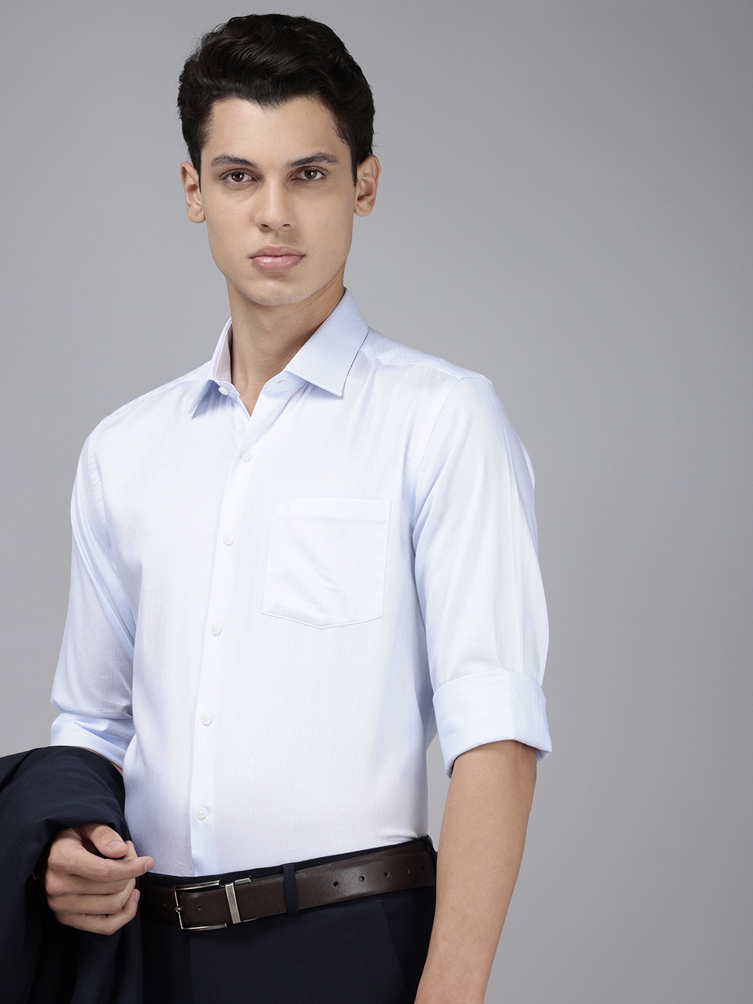 

Arrow Pure Cotton Textured Manhattan Slim Fit Opaque Formal Shirt, Blue