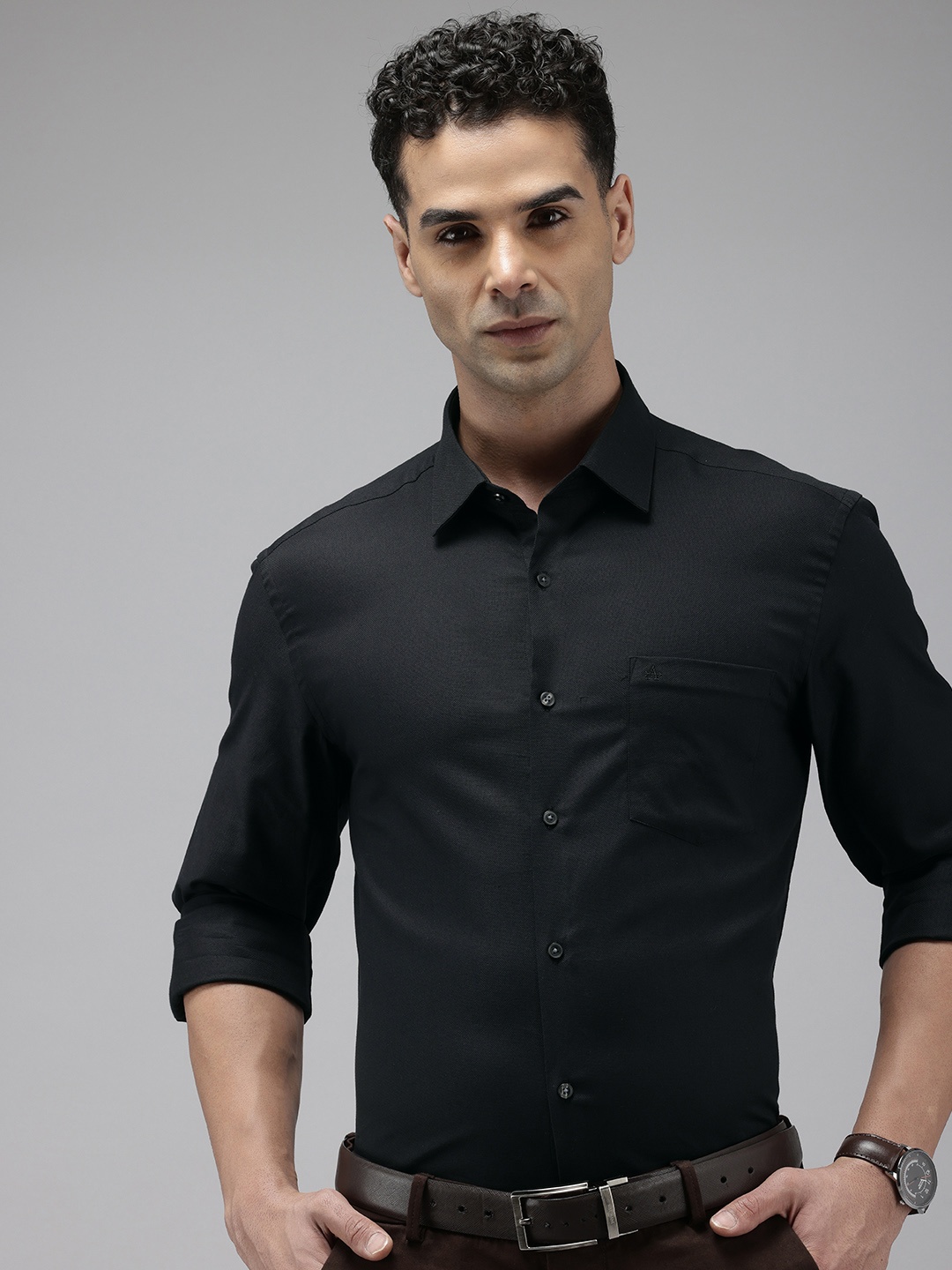 

Arrow Manhattan Slim Fit Opaque Pure Cotton Formal Shirt, Black