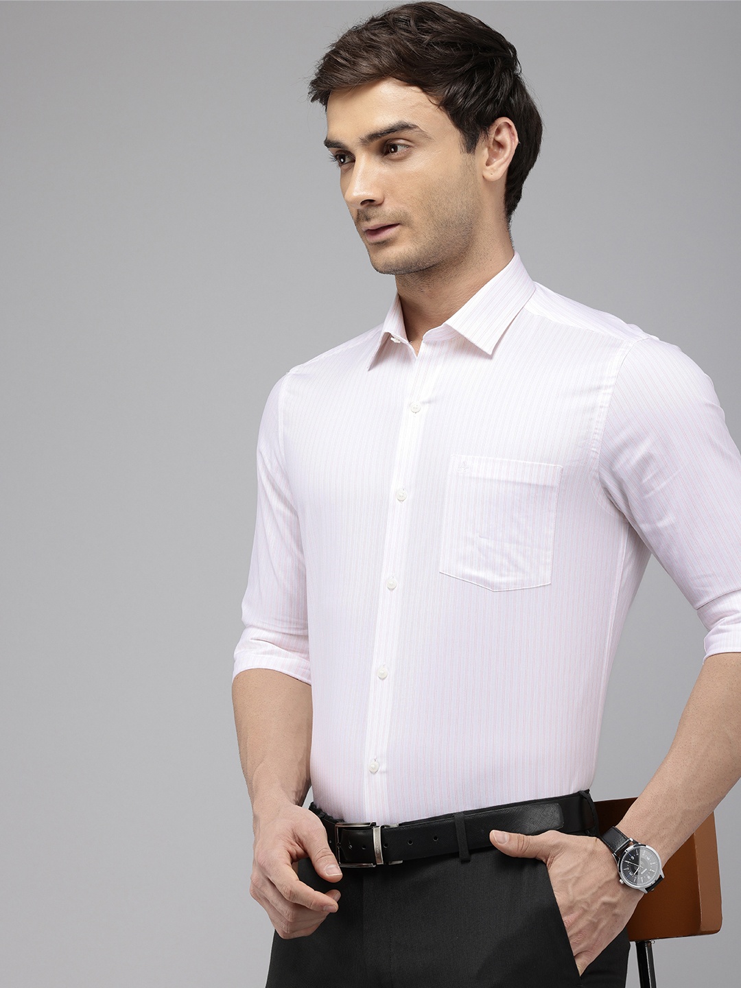 

Arrow Manhattan Slim Fit Vertical Stripes Pure Cotton Formal Shirt, White