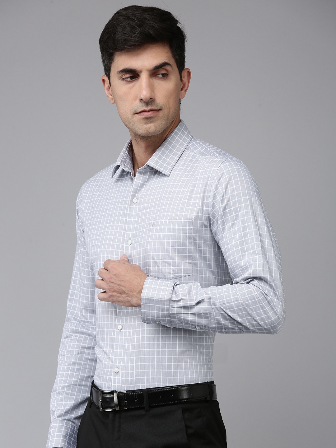 

Arrow Manhattan Slim Fit Checked Pure Cotton Formal Shirt, Grey