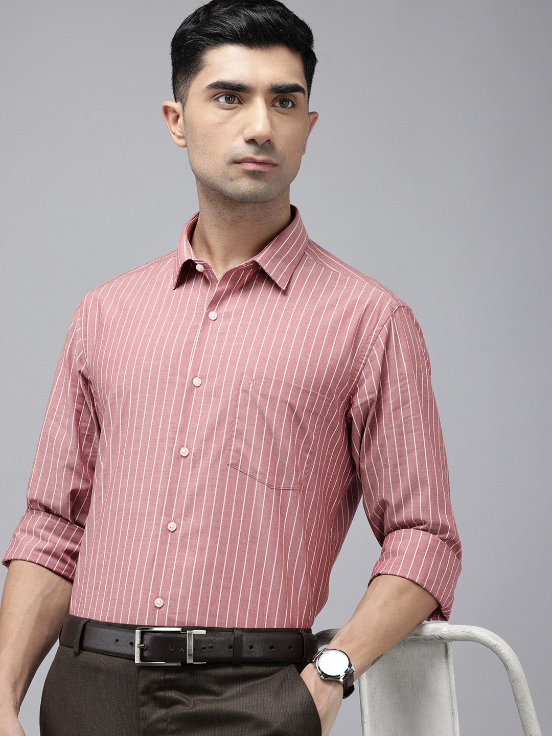 

Arrow Pure Cotton Manhattan Slim Fit Striped Formal Shirt, Maroon