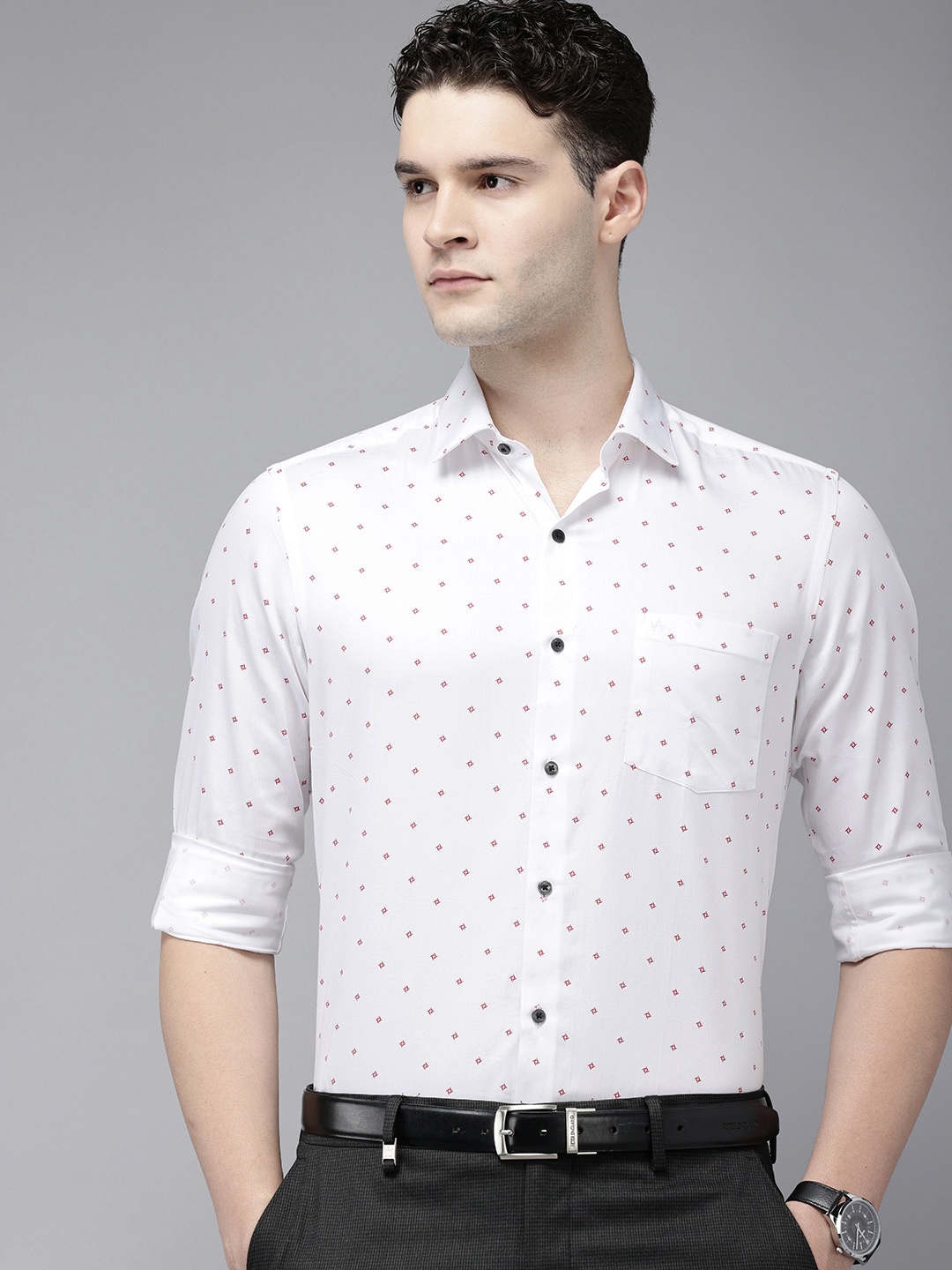 

Arrow Manhattan Slim Fit Opaque Printed Pure Cotton Formal Shirt, White