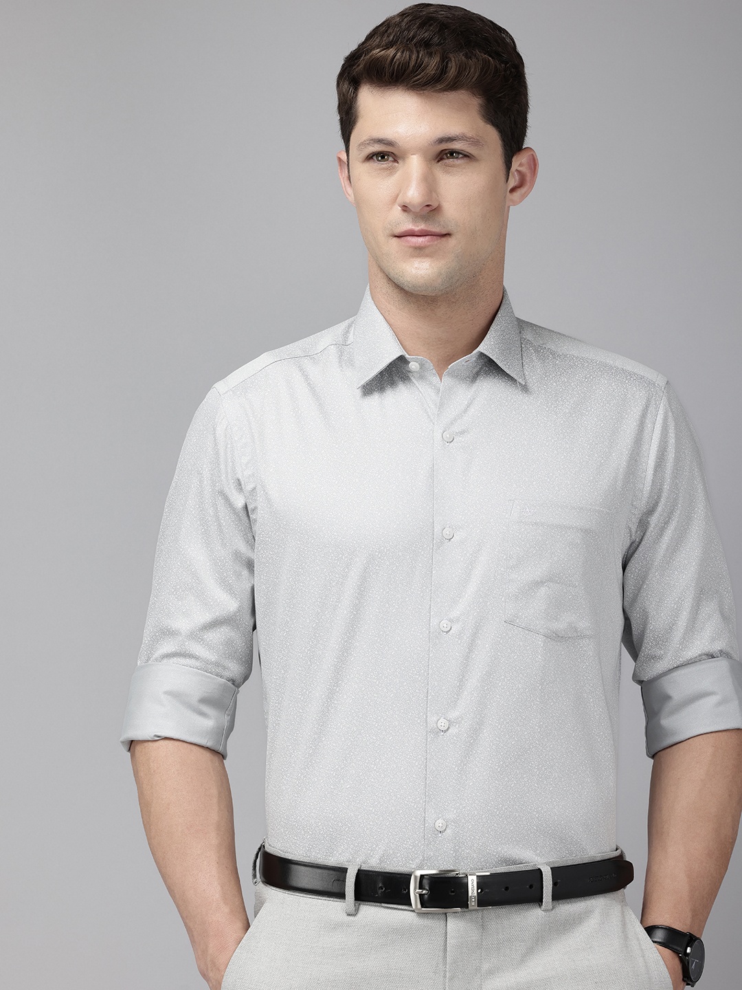 

Arrow Manhattan Slim Fit Floral Printed Pure Cotton Formal Shirt, Grey