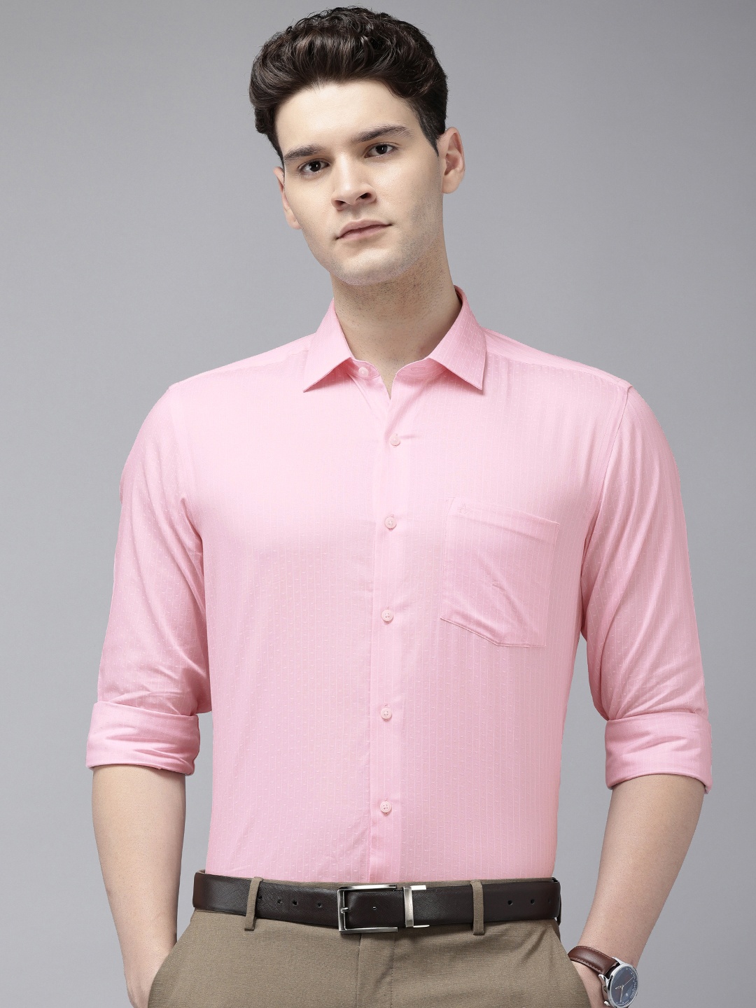 

Arrow Pure Cotton Manhattan Slim Fit Striped Formal Shirt, Pink