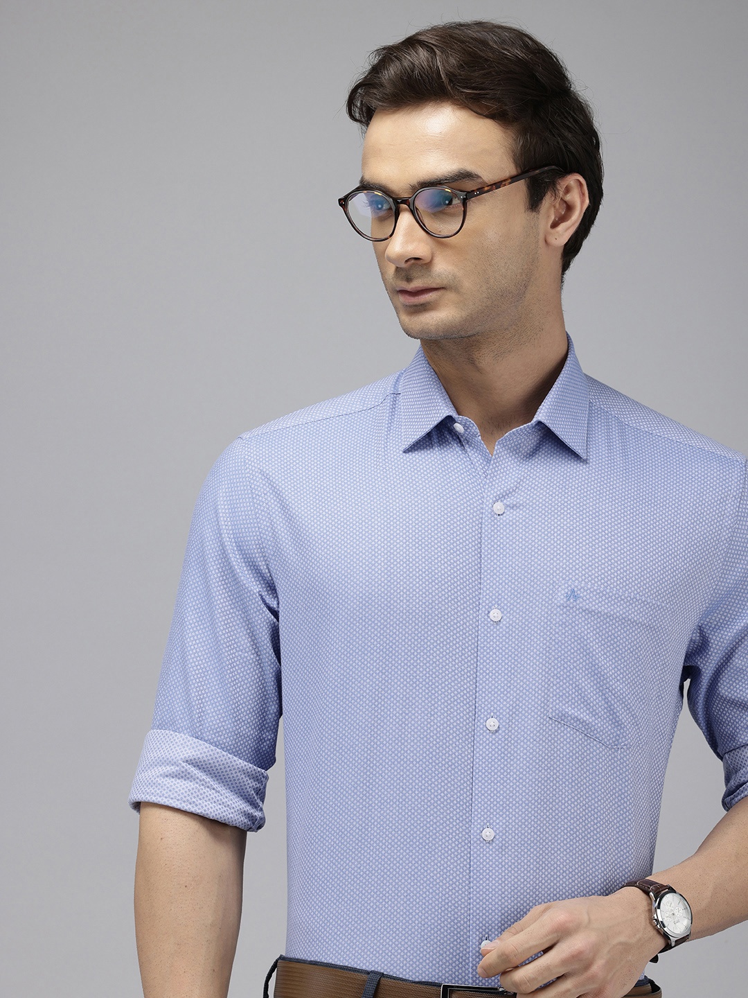 

Arrow Self Design Manhattan Slim Fit Opaque Pure Cotton Formal Shirt, Blue