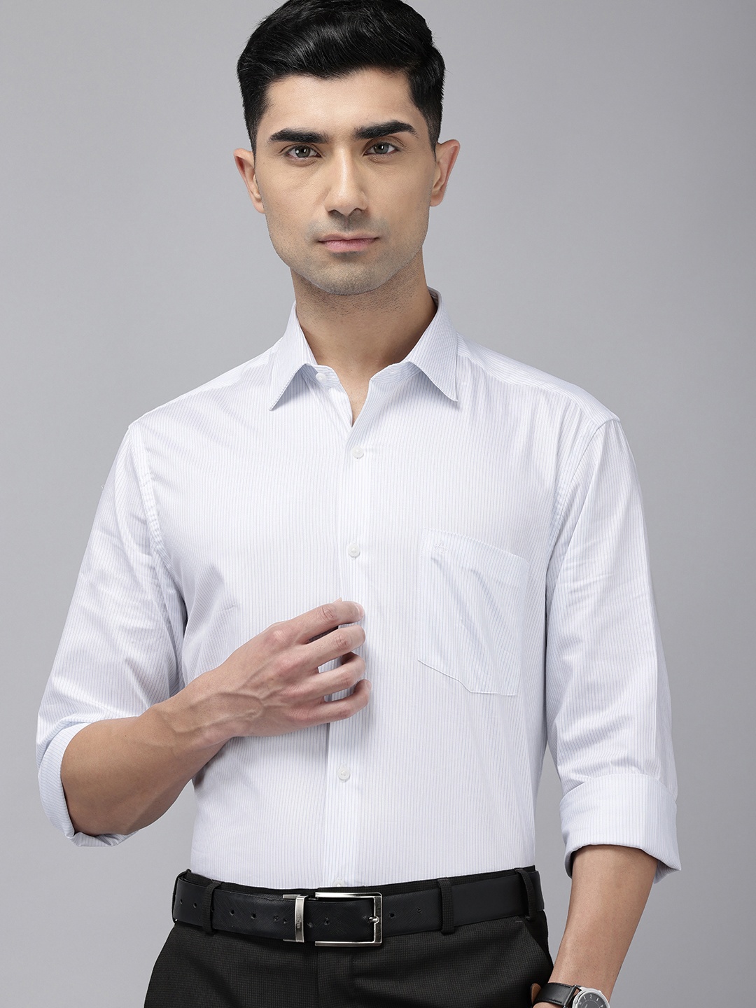 

Arrow Pure Cotton Manhattan Slim Fit Opaque Striped Formal Shirt, White