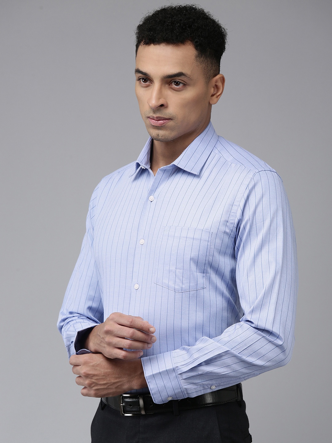 

Arrow Pure Cotton Manhattan Slim Fit Opaque Striped Formal Shirt, Blue