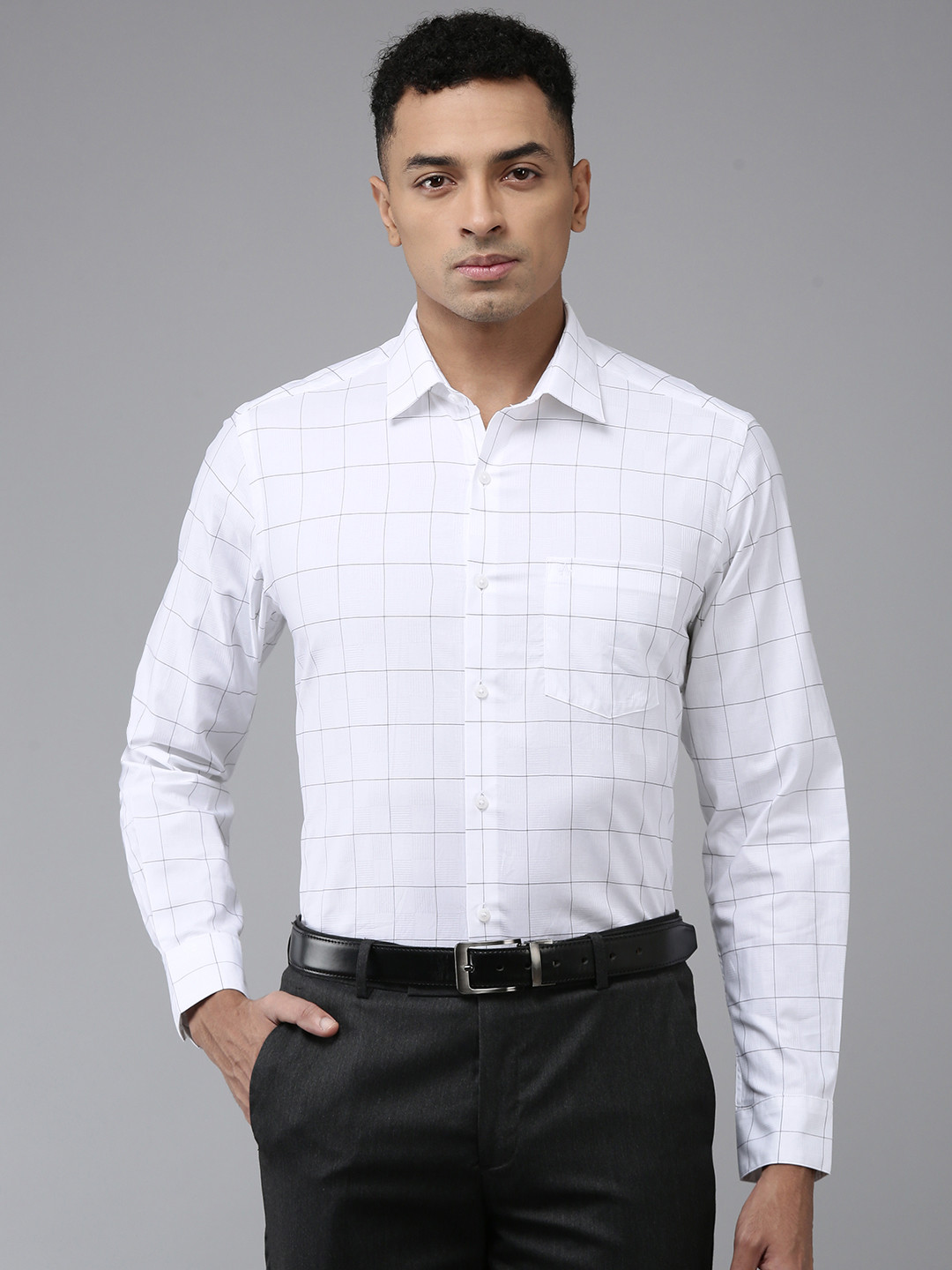 

Arrow Pure Cotton Manhattan Slim Fit Windowpane Checked Formal Shirt, White