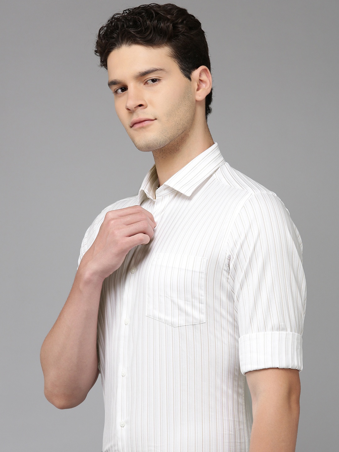 

Arrow Pure Cotton Manhattan Slim Fit Striped Formal Shirt, White