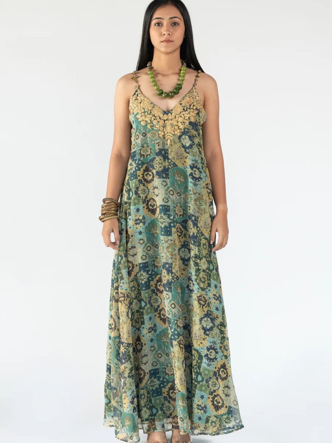 

Nikita Vishakha Ethnic Motifs Print Georgette Maxi Dress, Green