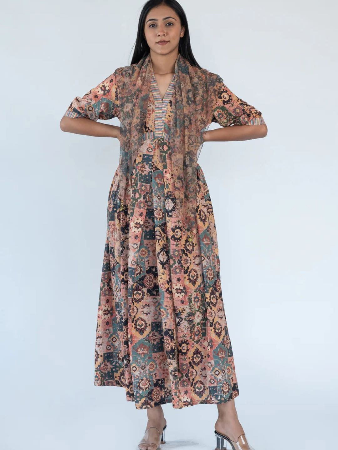 

Nikita Vishakha Floral Print Georgette Maxi Dress, Rust