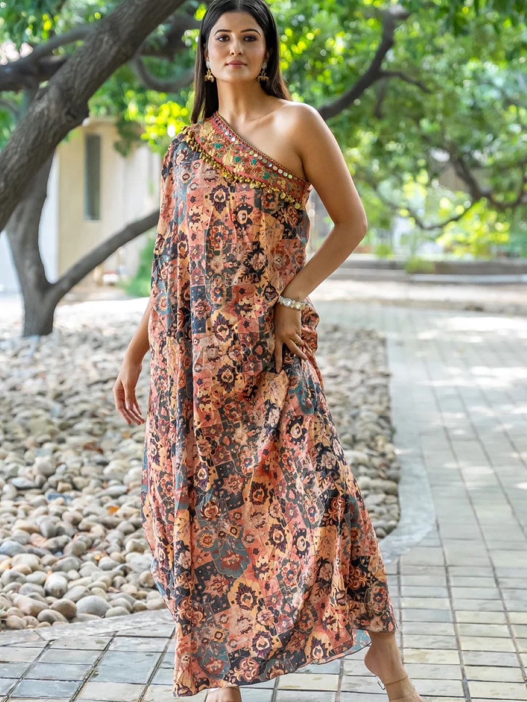 

Nikita Vishakha Ethnic Motifs Print Maxi Dress, Beige