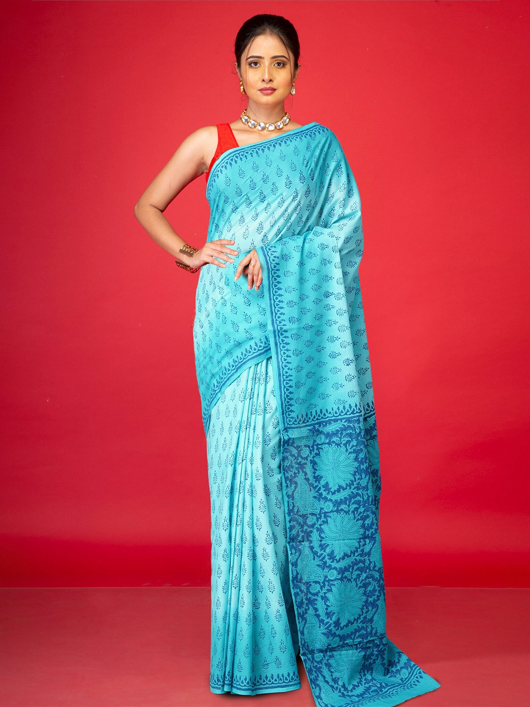 

Unnati Silks Ethnic Motifs Pure Cotton Handloom Saree, Blue