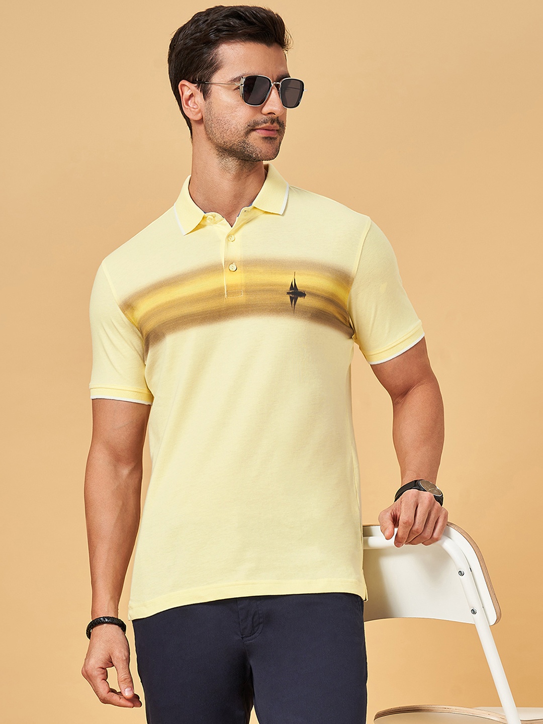 

BYFORD by Pantaloons Men Polo Collar Pockets Slim Fit T-shirt, Yellow