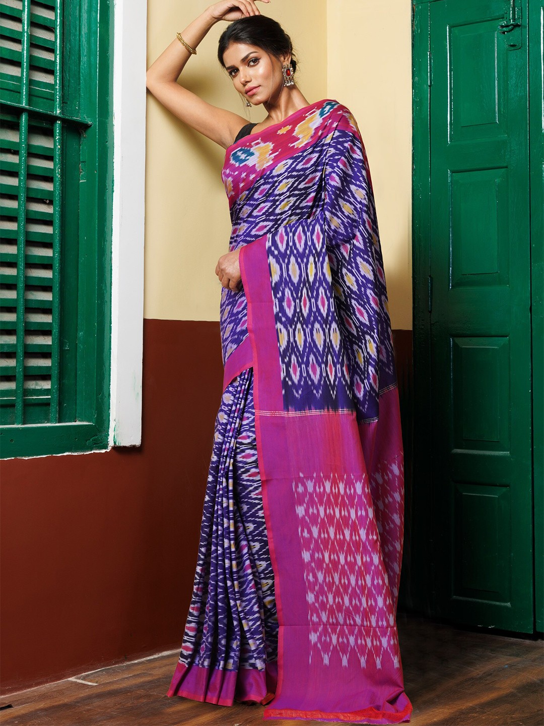 

Unnati Silks Silk Cotton Handloom Pochampally Saree, Blue