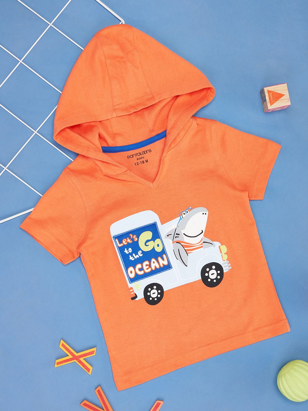 

Pantaloons Baby Boy Graphic Printed Hooded T-shirt, Orange