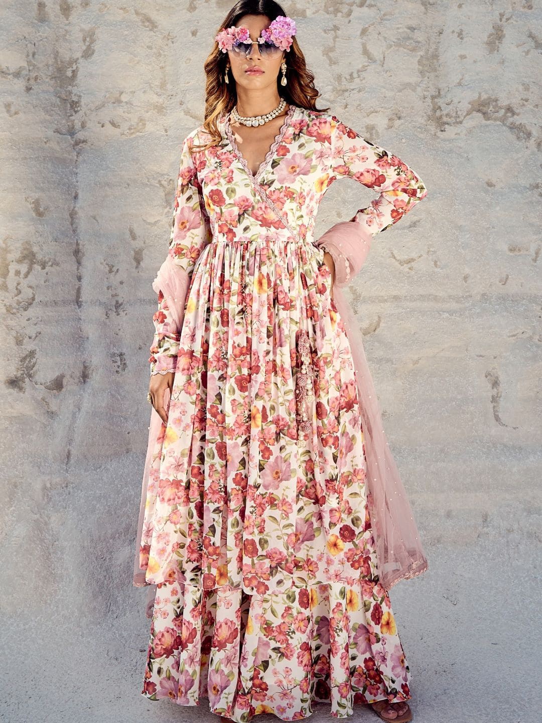 

Nikita Vishakha Floral Print Georgette Maxi Dress, Pink