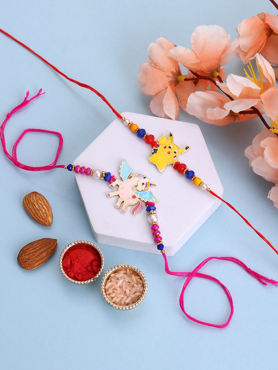 

PANASH Gold Plated Set Of 2 Brass Rakhis With Roli Chawal