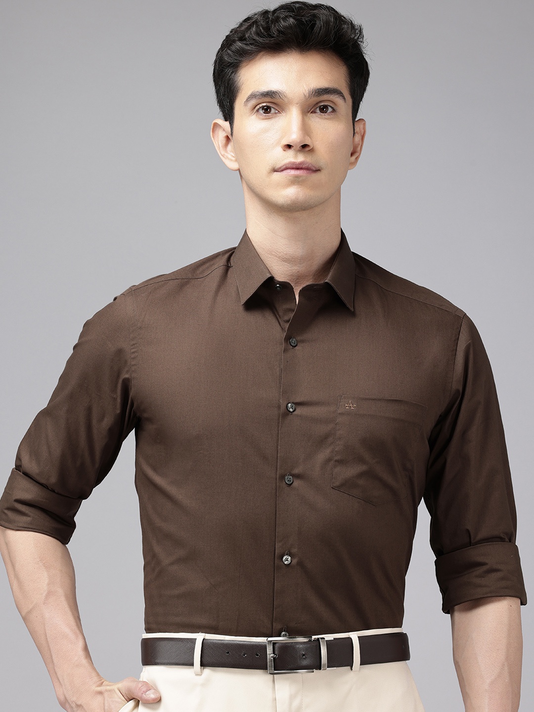 

Arrow Pure Cotton Manhattan Slim Fit Formal Shirt, Coffee brown