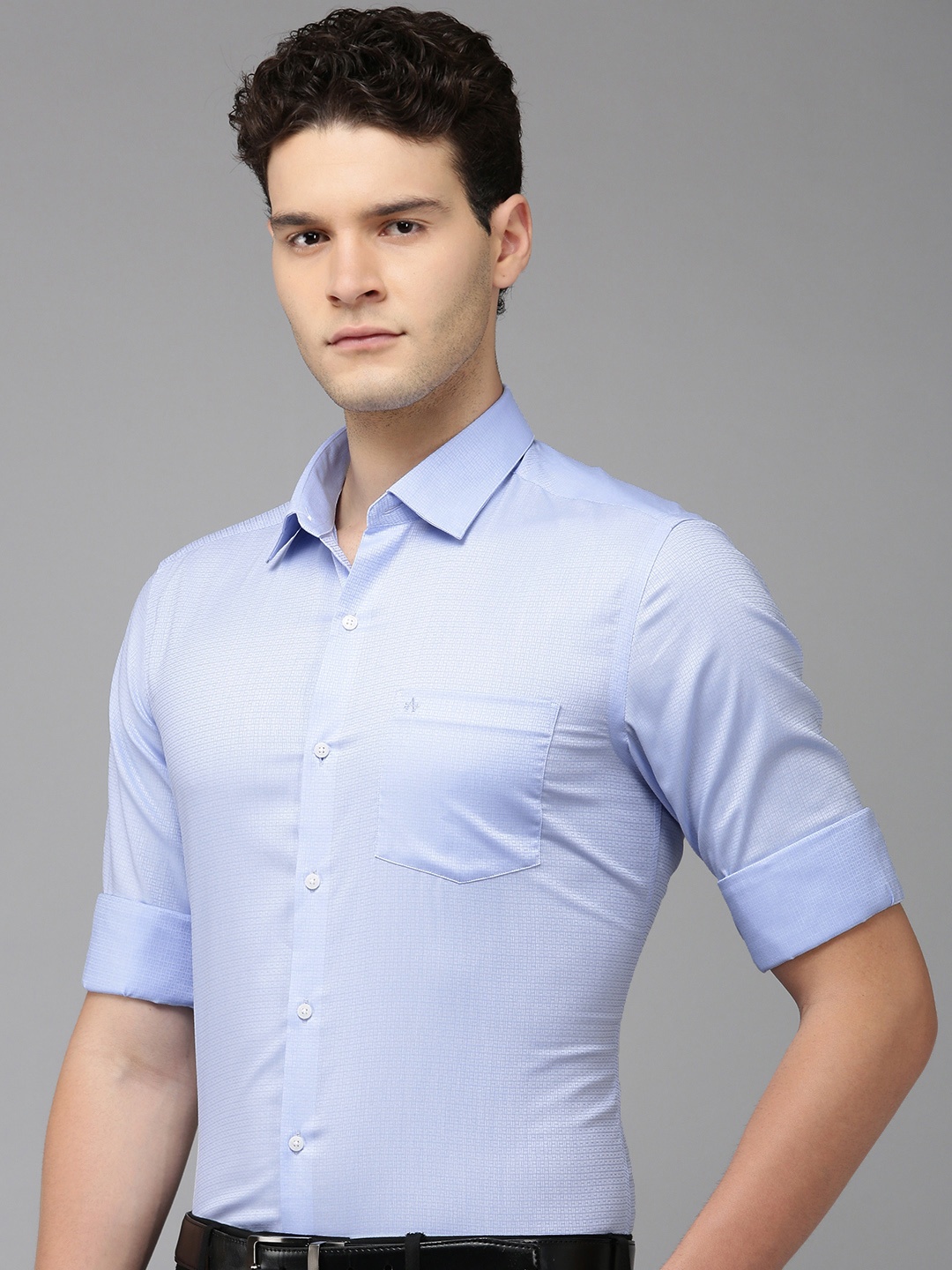 

Arrow Self Design Manhattan Slim Fit Opaque Pure Cotton Formal Shirt, Blue