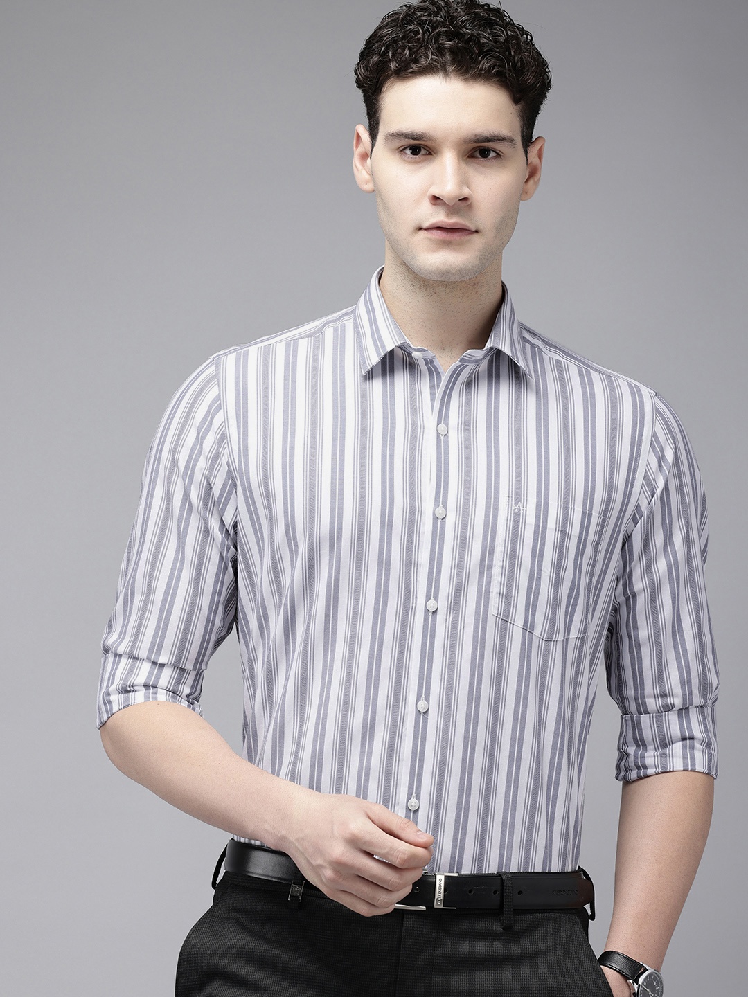 

Arrow Men Manhattan Slim Fit Opaque Striped Formal Shirt, Grey