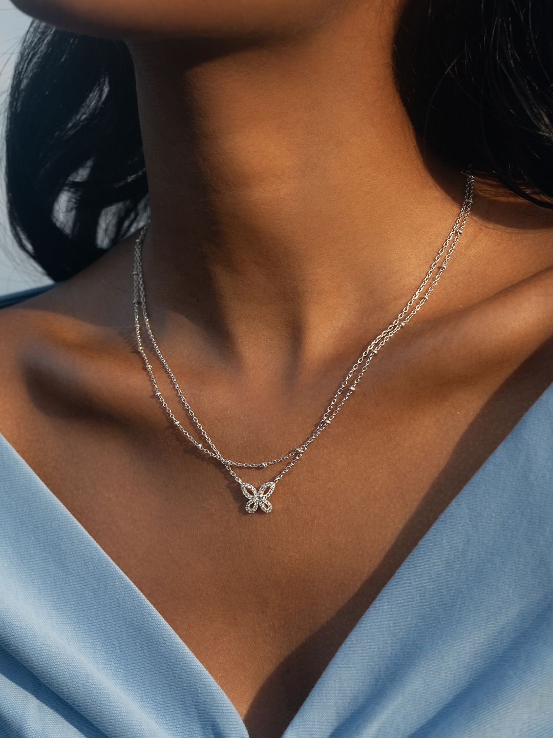 

SHAYA 925 Silver Rhodium Plated Cubic Zirconia Studed Necklace