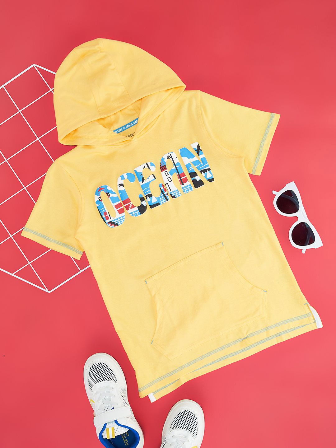 

Pantaloons Junior Boy Typography Printed Hooded T-shirt, Yellow