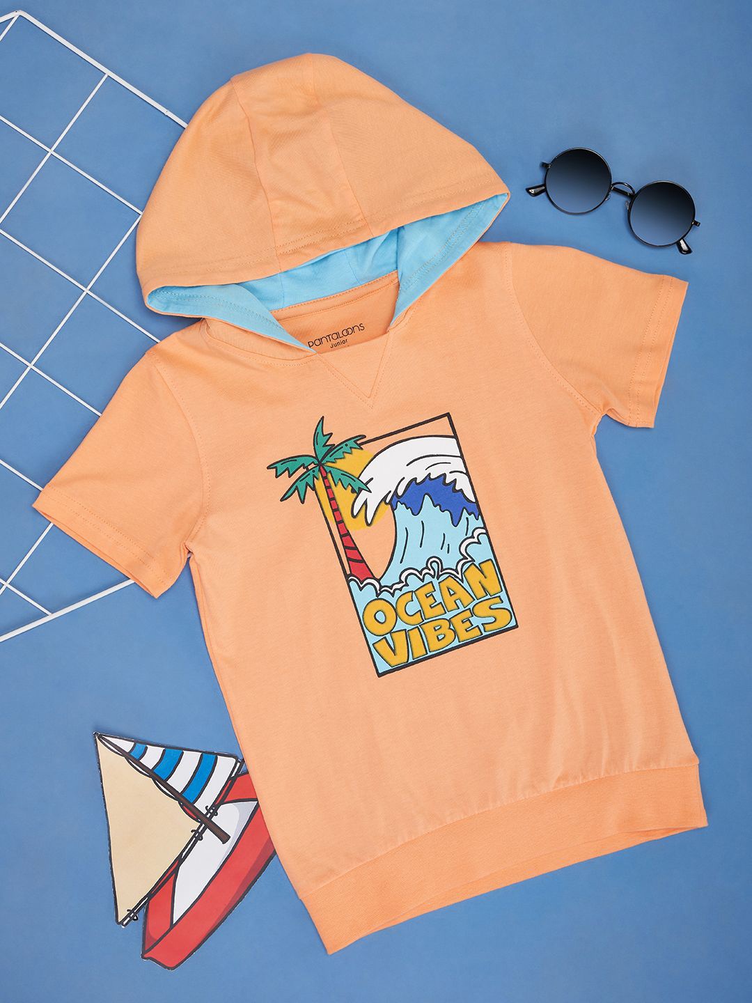 

Pantaloons Baby Boy Nautical Graphic Printed Hooded T-shirt, Orange