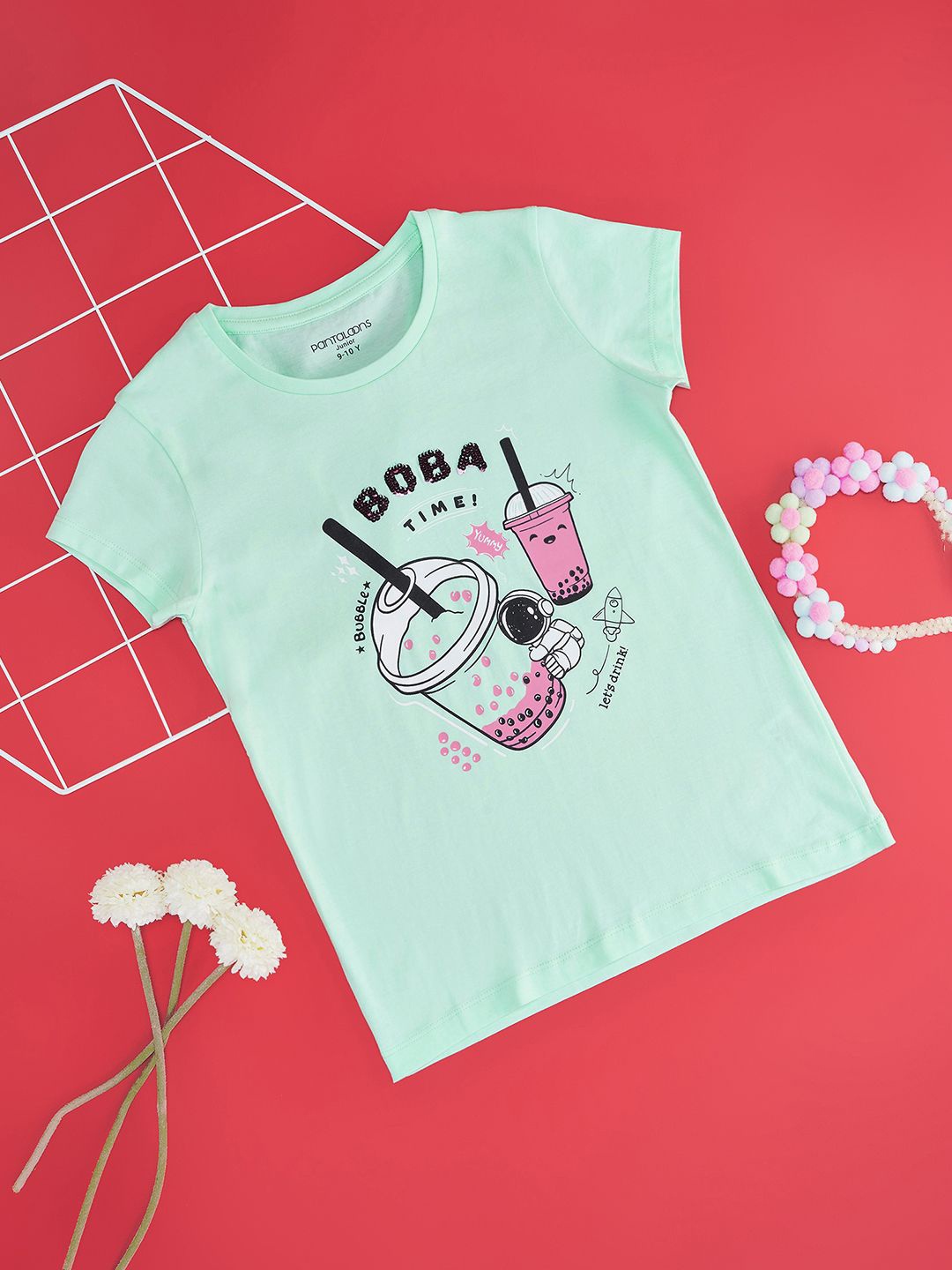 

Pantaloons Junior Girl Graphic Printed Pure Cotton Round Neck T-shirt, Green