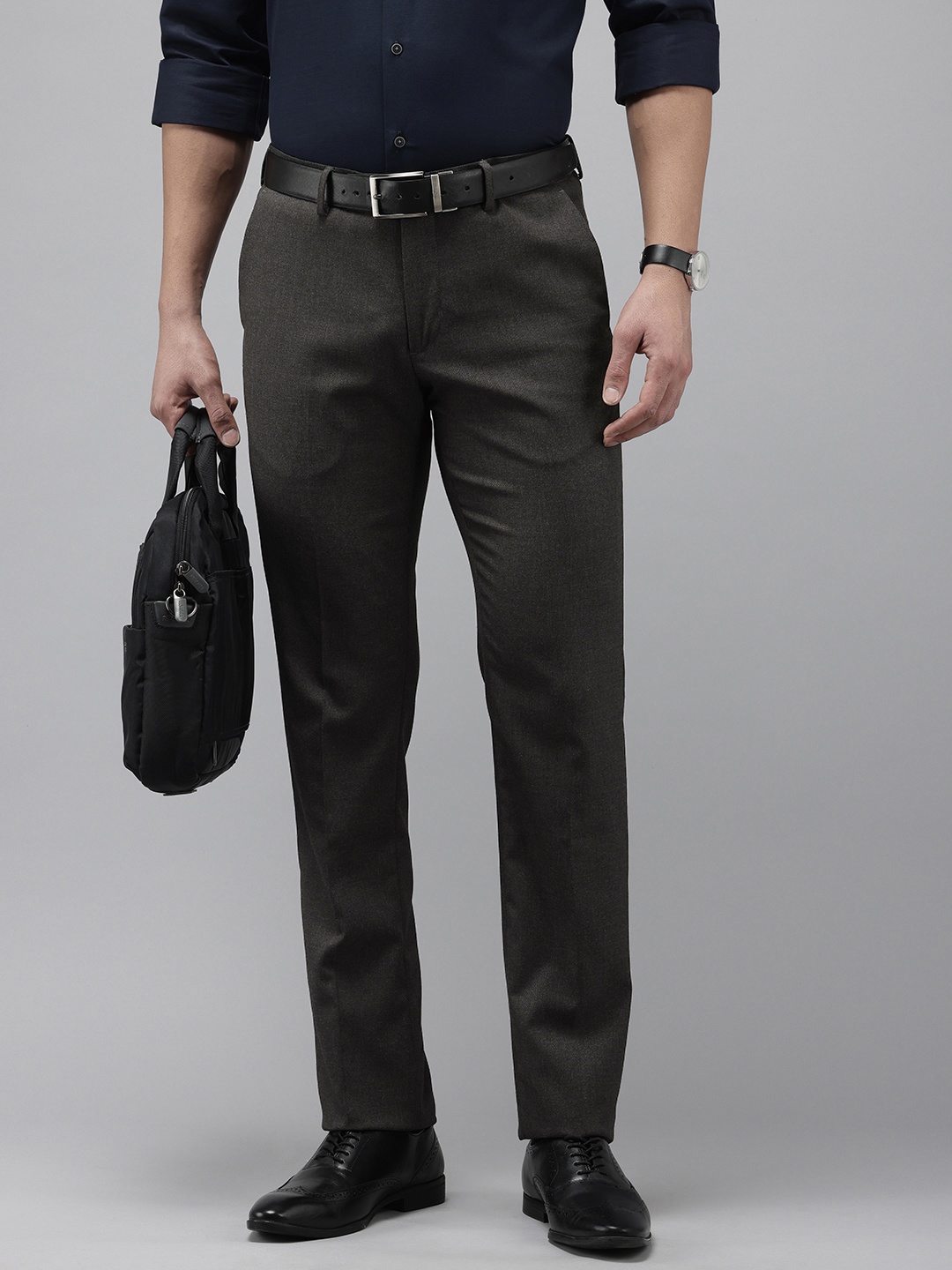 

Arrow Men Textured Original Tapered Fit Formal Trousers, Grey