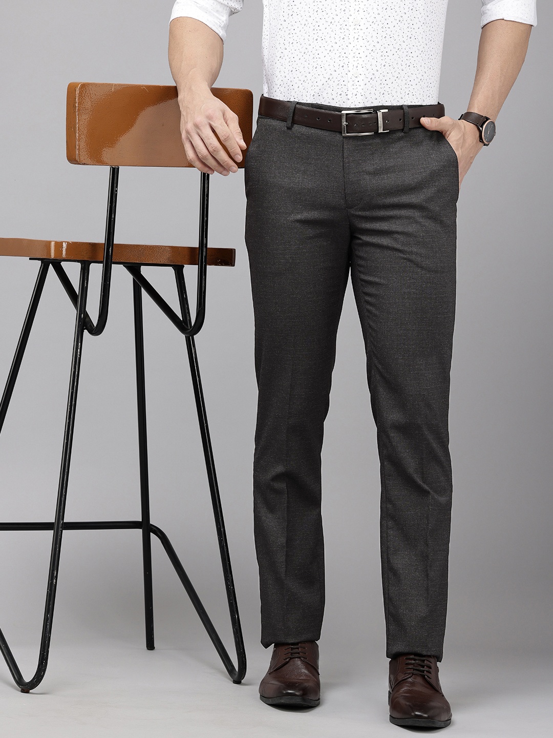 

Arrow Men Originals Hudson Tailored Fit Textured Formal Trousers, Charcoal