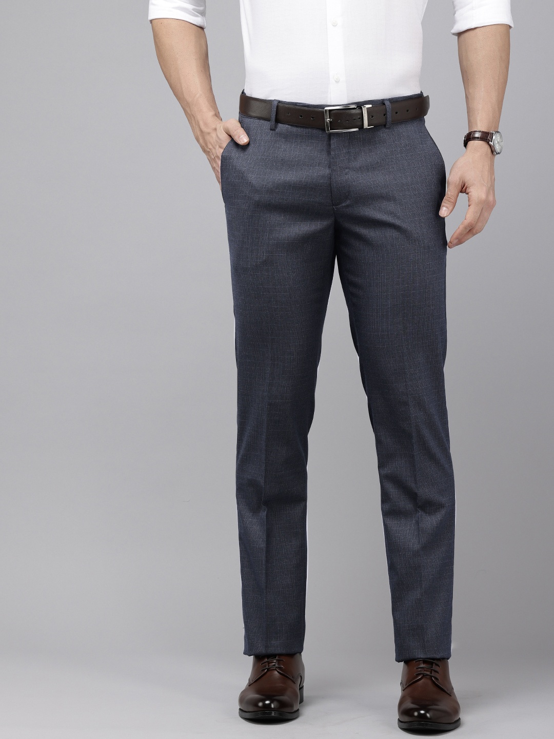 

Arrow Men Textured Hudson Tailored Fit Formal Trousers, Blue