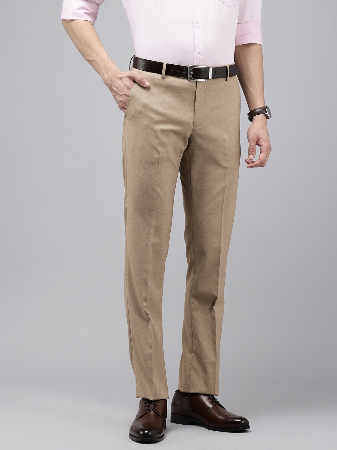 

Arrow Men Textured Hudson Tailored Fit Formal Trousers, Khaki