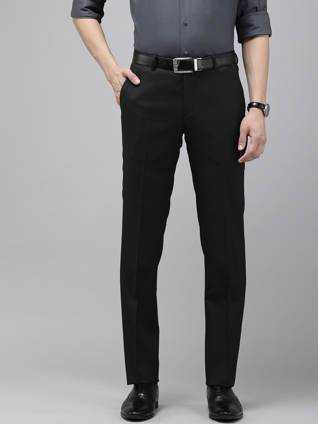

Arrow Men Textured Tailored Fit Formal Trousers, Black