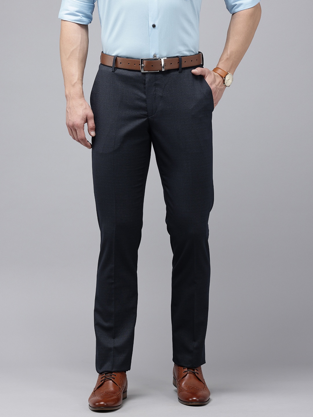 

Arrow Men Checked Hudson Tailored Fit Formal Trousers, Blue