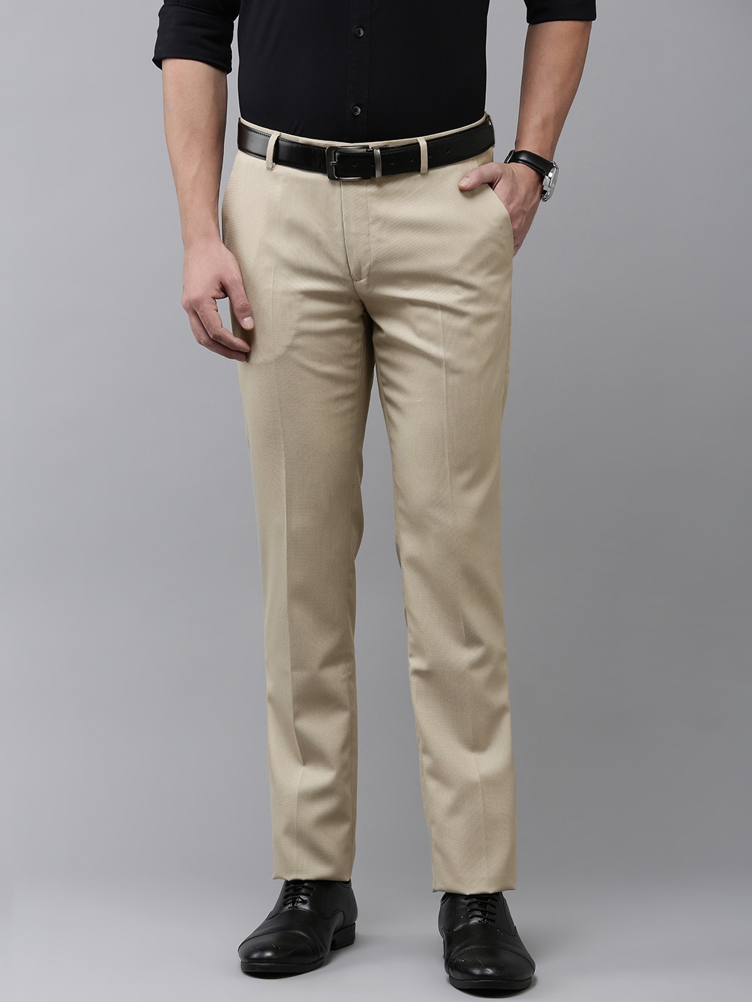 

Arrow Men Textured Original Tapered Fit Formal Trousers, Beige