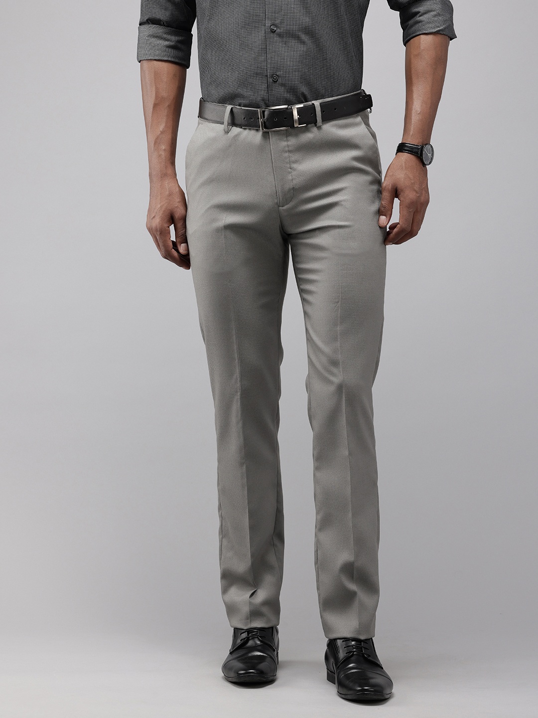 

Arrow Men Textured Tailored Fit Formal Trousers, Grey