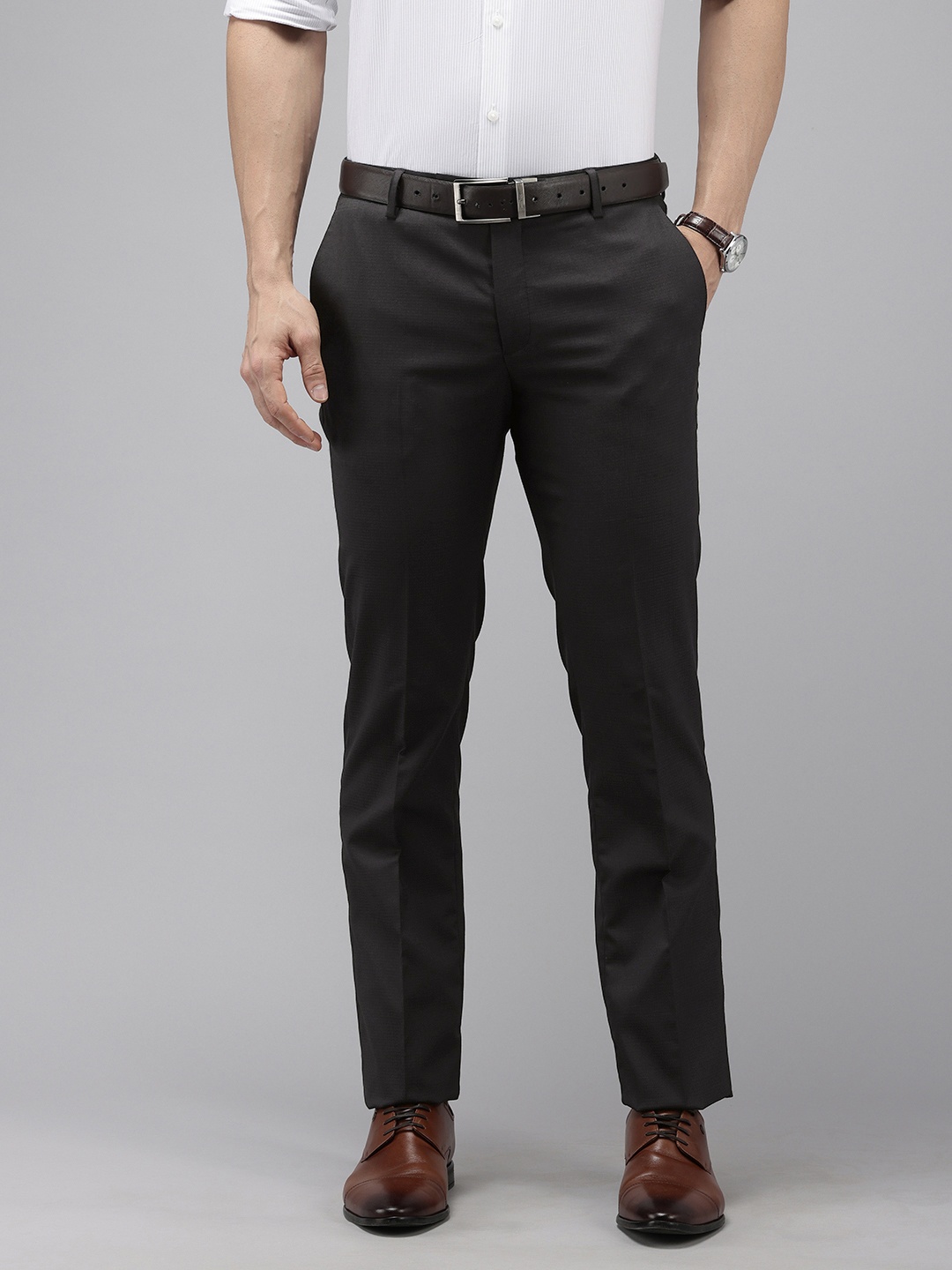 

Arrow Men Hudson Tailored Fit Textured Formal Trousers, Black