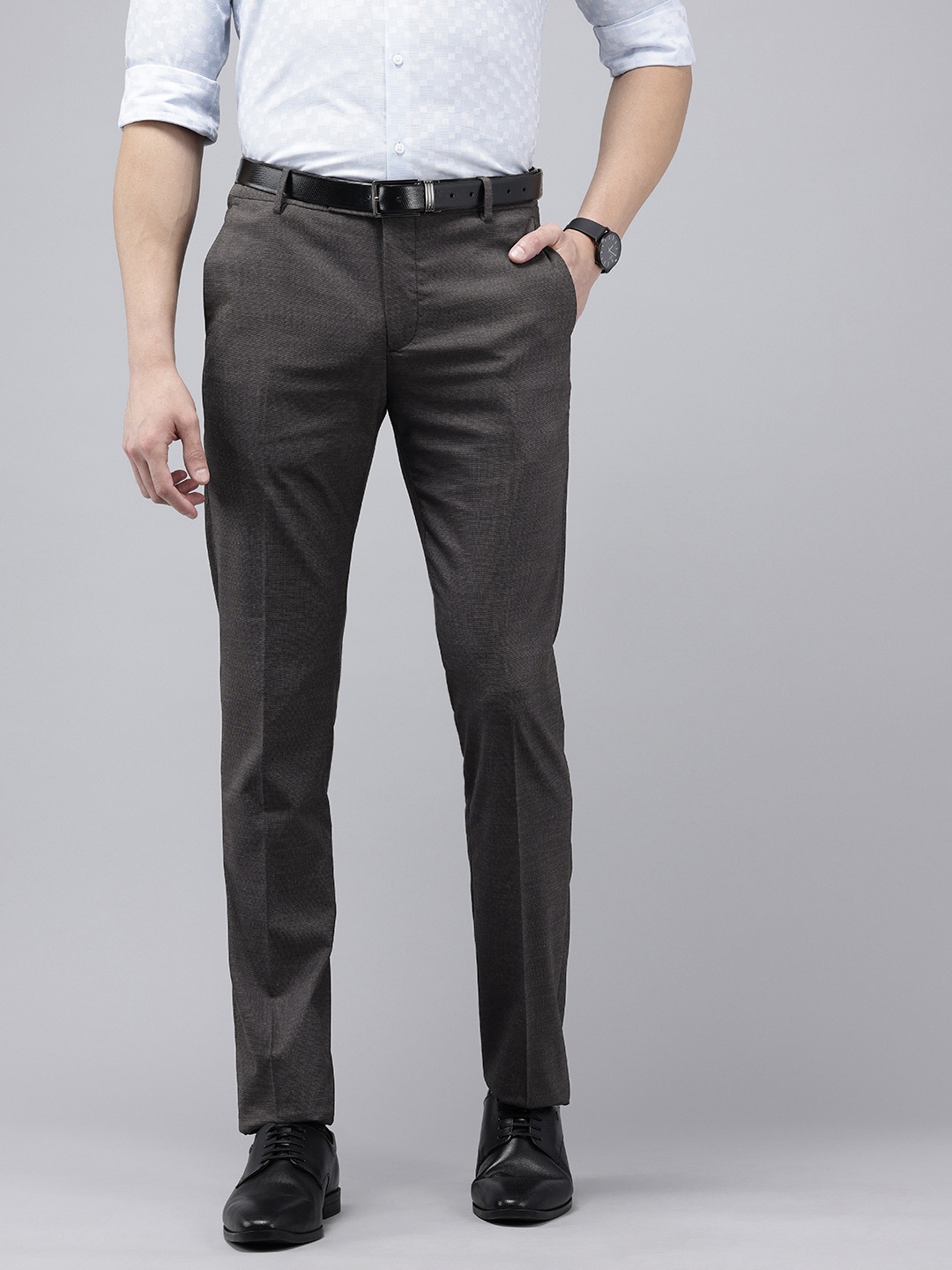 

Arrow Men Original Tailored Fit Self Design Textured Formal Trousers, Grey