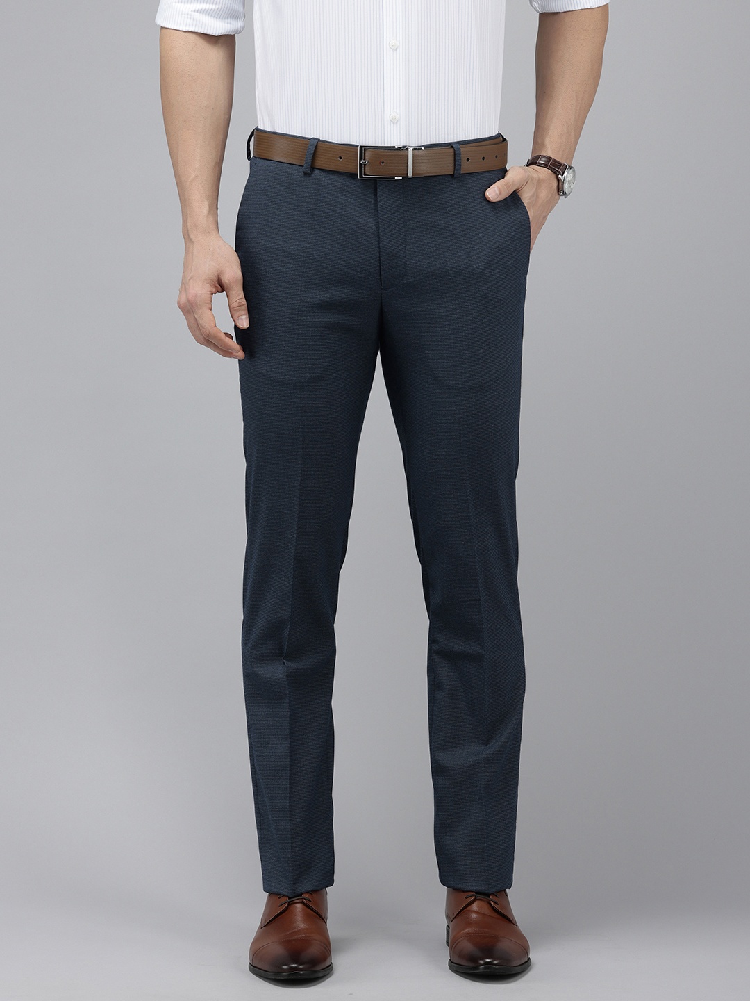

Arrow Men Textured Hudson Tailored Fit Formal Trousers, Navy blue