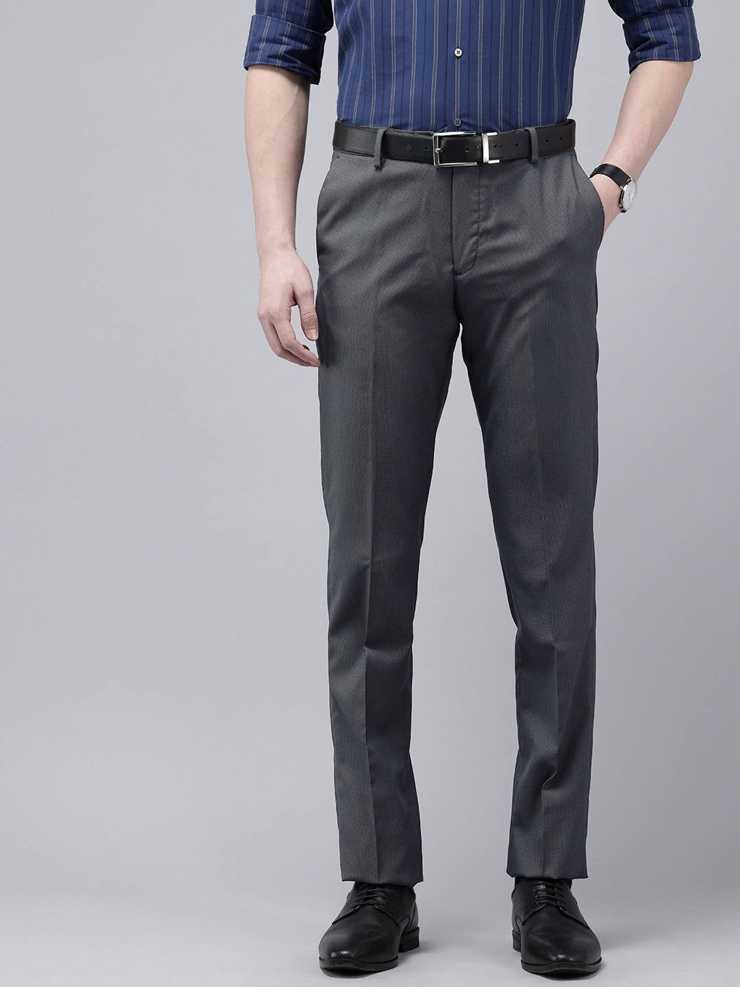 

Arrow Men Original Tailored Fit Self Design Textured Formal Trousers, Blue