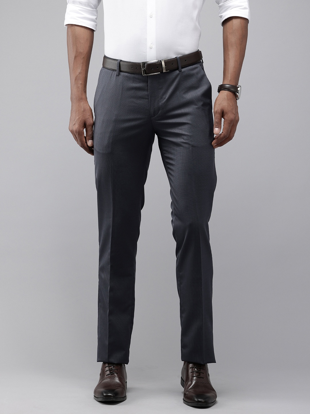 

Arrow Men Originals Hudson Tailored Fit Textured Formal Trousers, Grey