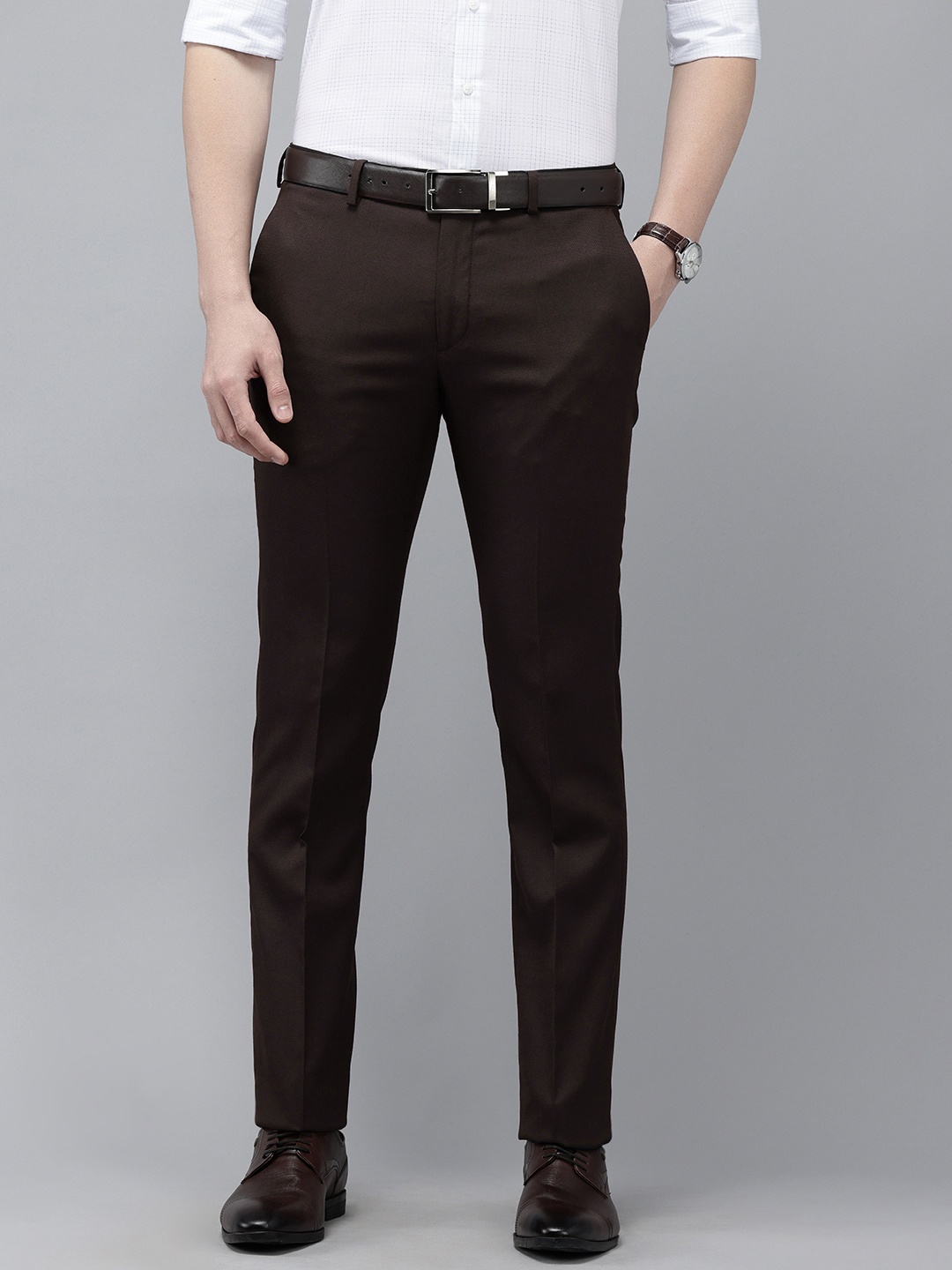 

Arrow Men Textured Original Tapered Fit Formal Trousers, Brown